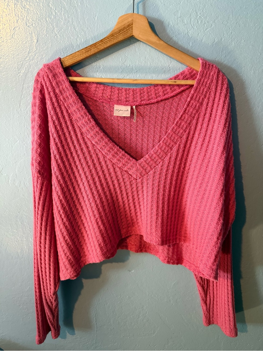 Out from Under Urban Outfitters Pink V-Neck Waffle Knit Women's Top